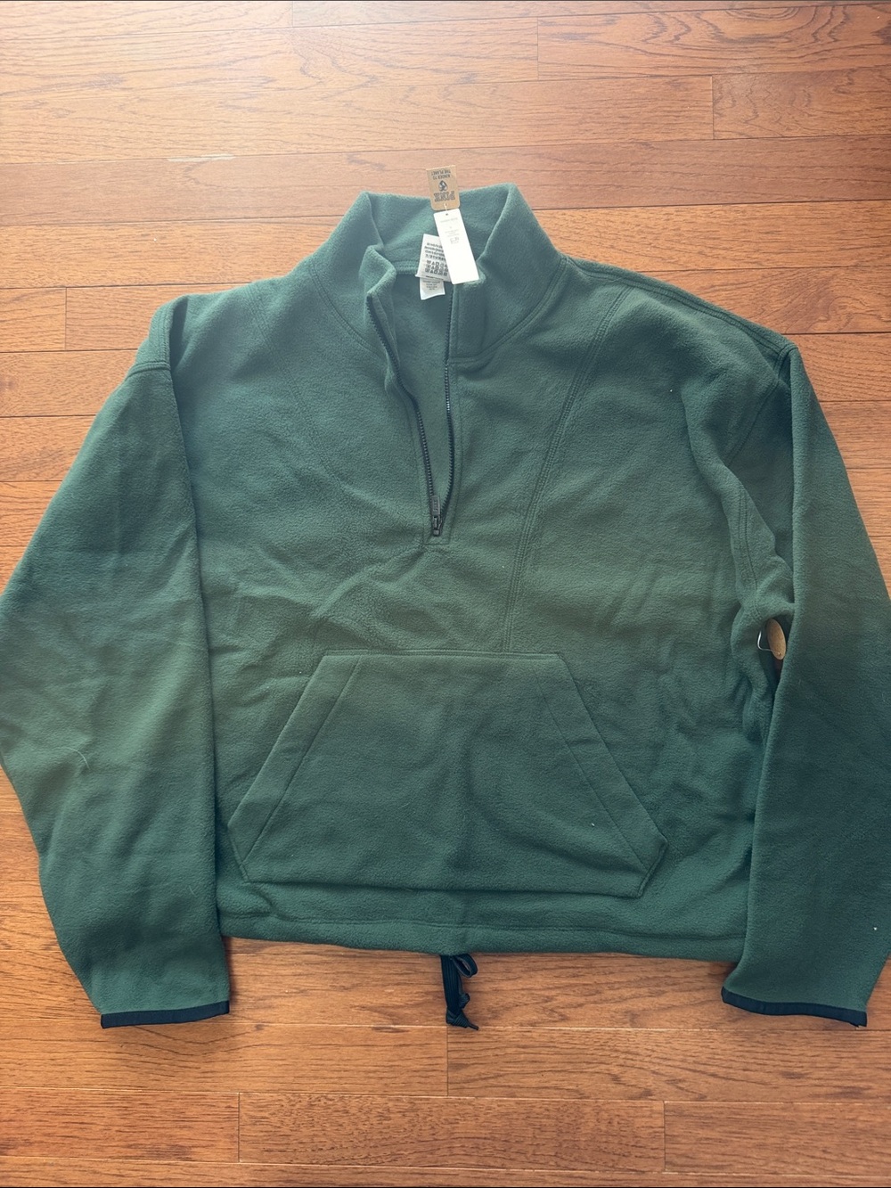 PINK Victoria's Secret Dark Green Half-Zip Cropped Fleece Pullover